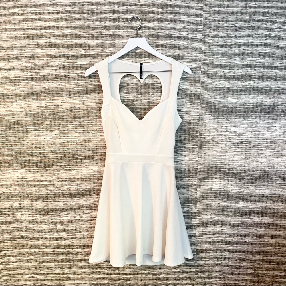 Heart-Shaped Cutout Back White Skater Dress